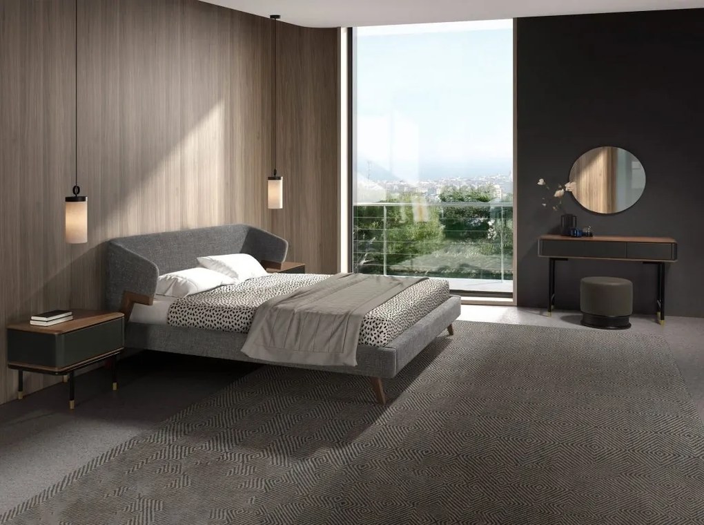 Pat dublu tapitat design LUX Grey-Walnut, 180x200cm