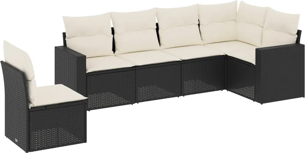 vidaXL Set mobilier de grădină cu perne, 6 piese, negru, poliratan