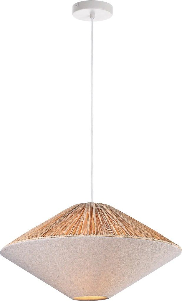 Lustră suspendată din rafie împletită, maro, finisaj natural, 115 x 58 cm, „Domme”