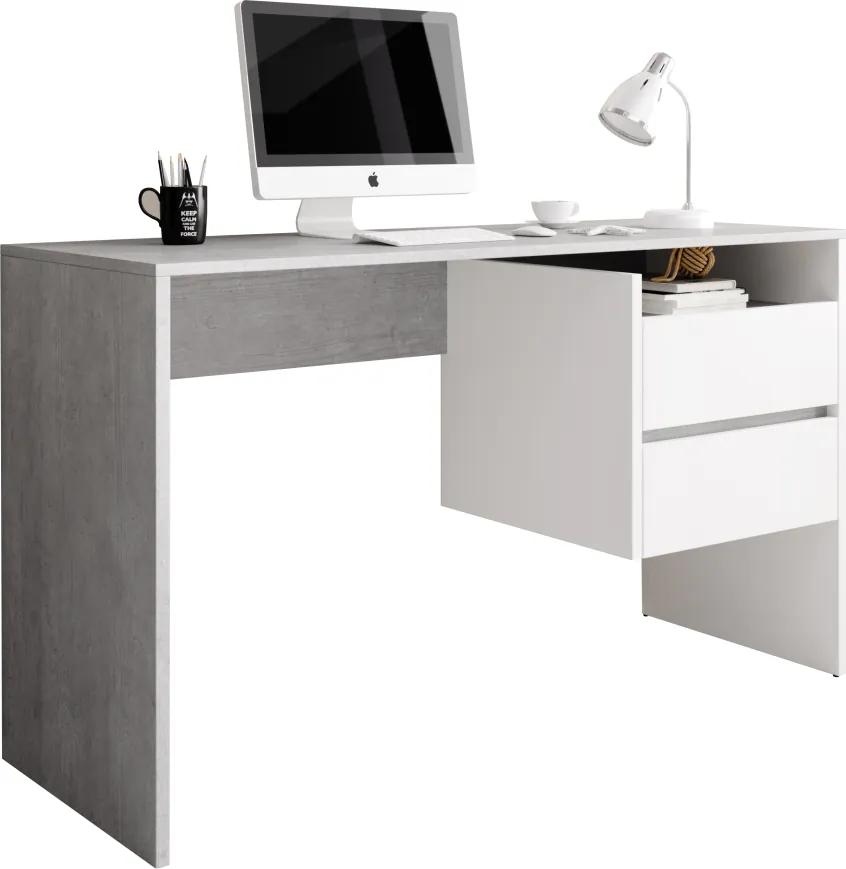 Masă PC, beton/alb mat, TULIO