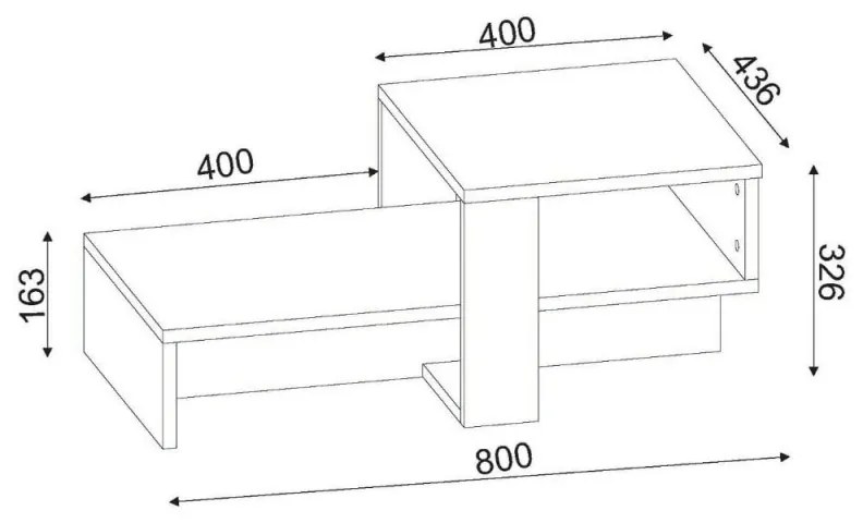 Masuta de cafea Kalune Design 731WAT2801, 80x32x43 cm, 2 nivele, PAL, finisaj melaminat, maro/alb