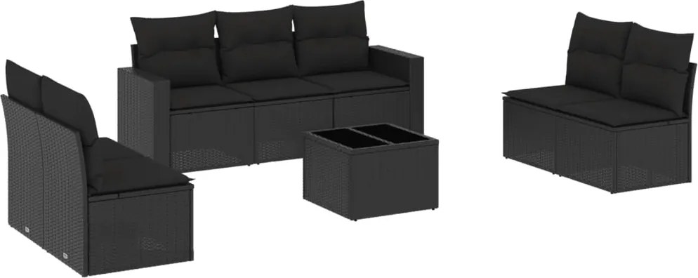 vidaXL Set mobilier de grădină cu perne, 8 piese, negru, poliratan