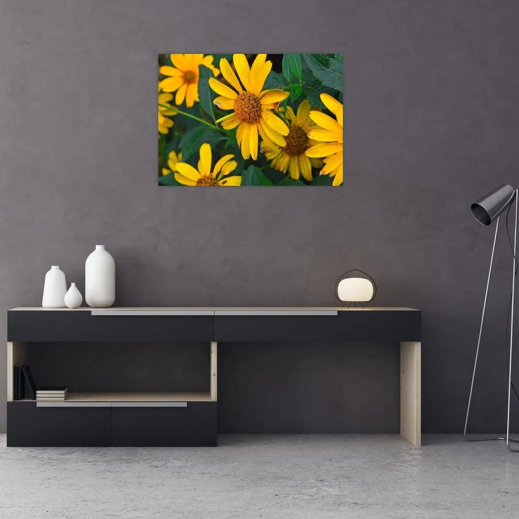 Tablou pe sticlă cu flori galbene (70x50 cm)