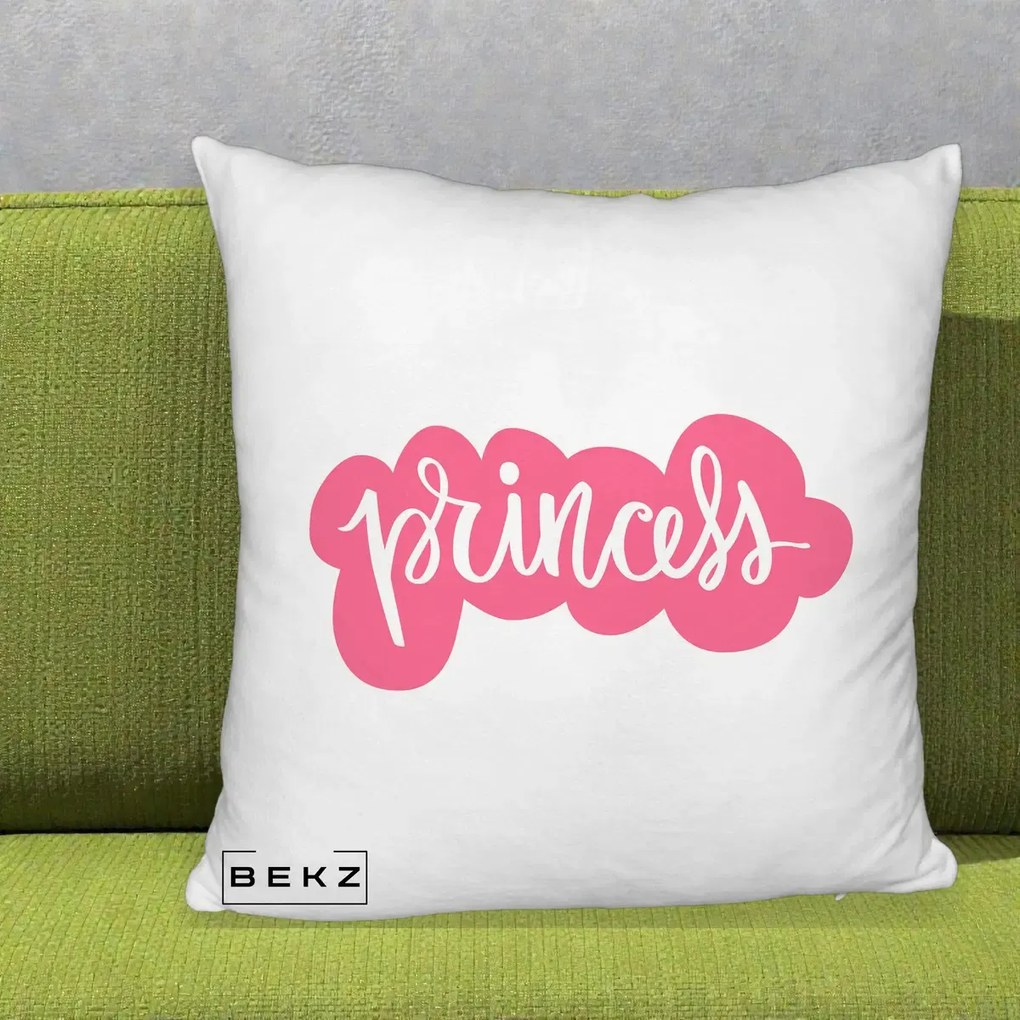 Perna Decorativa Princess Text Roz, 40x40 cm, Alb Pufos, Husa Detasabila, Perna Inclusa, BEKZ®