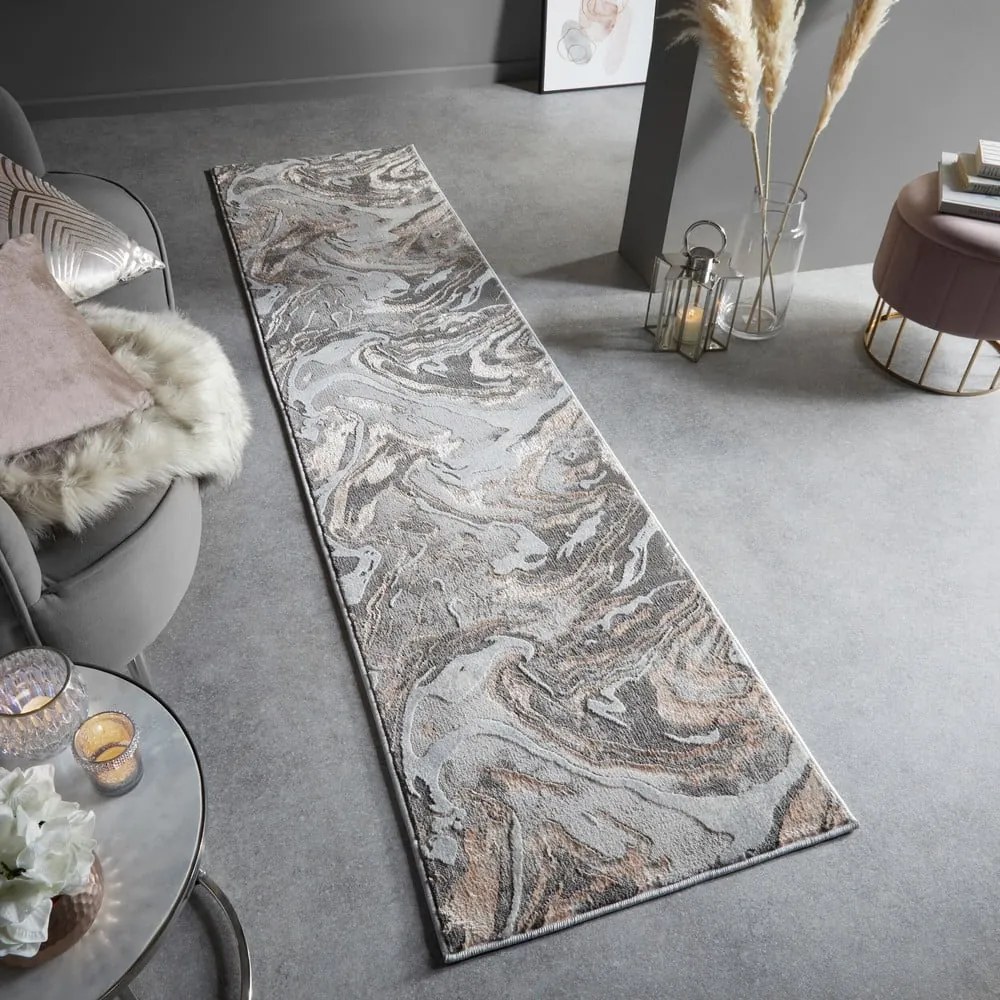 Covor tip traversă gri/bej 60x230 cm Marbled – Flair Rugs