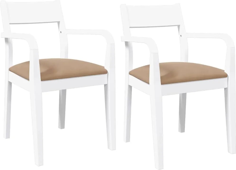 vidaXL Scaune de sufragerie cu perne 2 buc cauciuc din lemn masiv alb