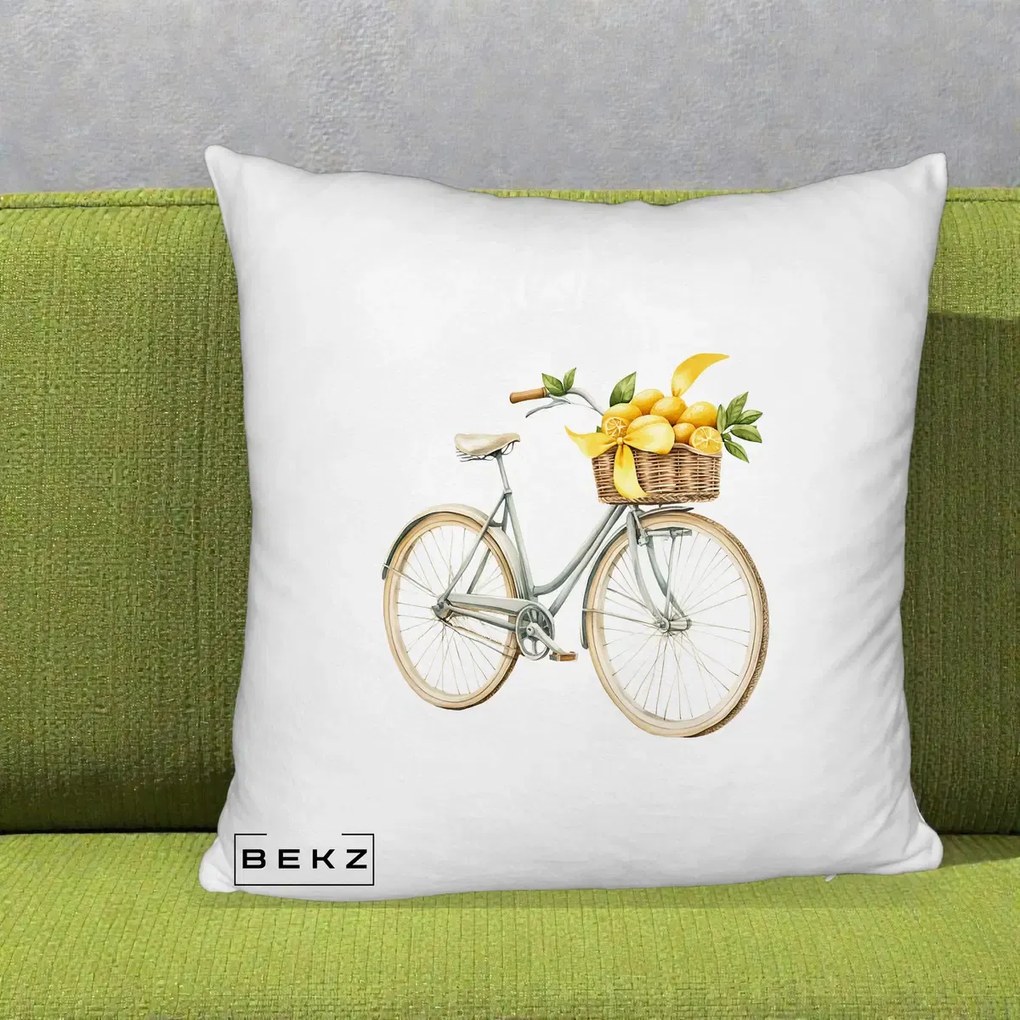 Perna Decorativa Bicicleta cu Cos de Lamai Mediteranean, 40x40 cm, Alb Pufos, Husa Detasabila, Perna Inclusa, BEKZ®