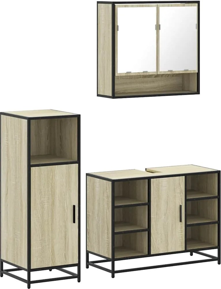 vidaXL Set mobilier de baie, 3 piese, stejar sonoma, lemn prelucrat