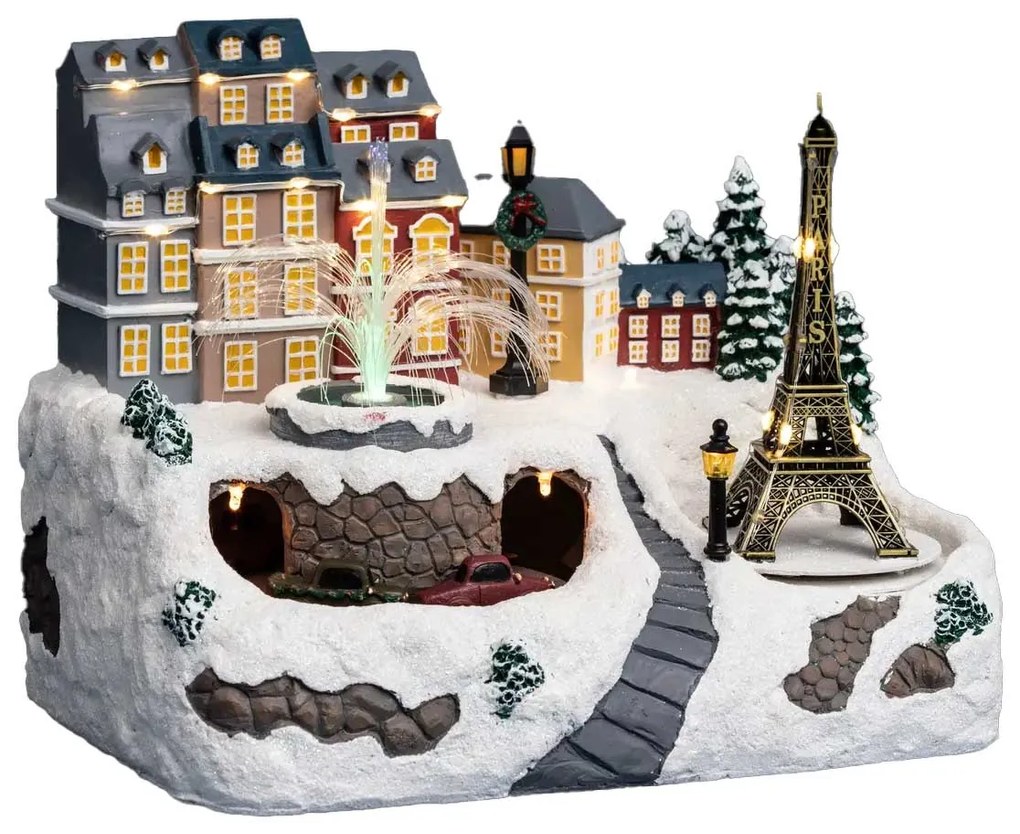 Figurina scena de iarna in miscare cu Turnul Eiffel
