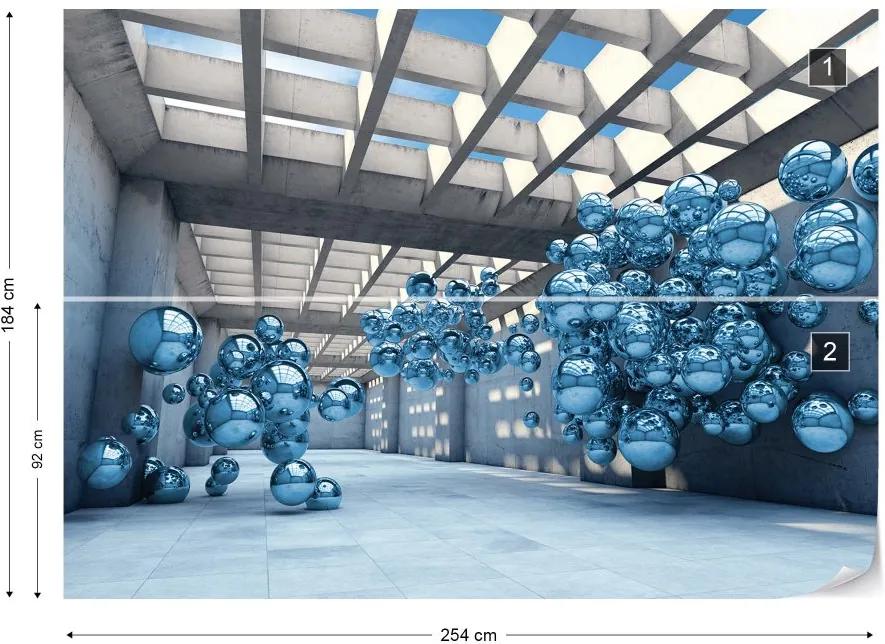 GLIX Fototapet - Modern 3D Blue Spheres Architecture View Vliesová tapeta  - 254x184 cm