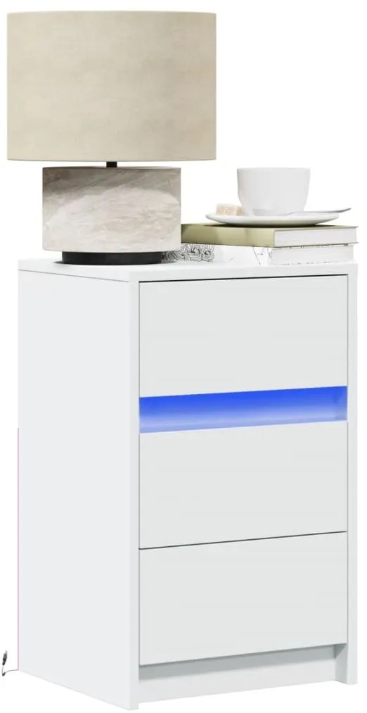 vidaXL Noptieră cu lumini LED, alb, lemn prelucrat