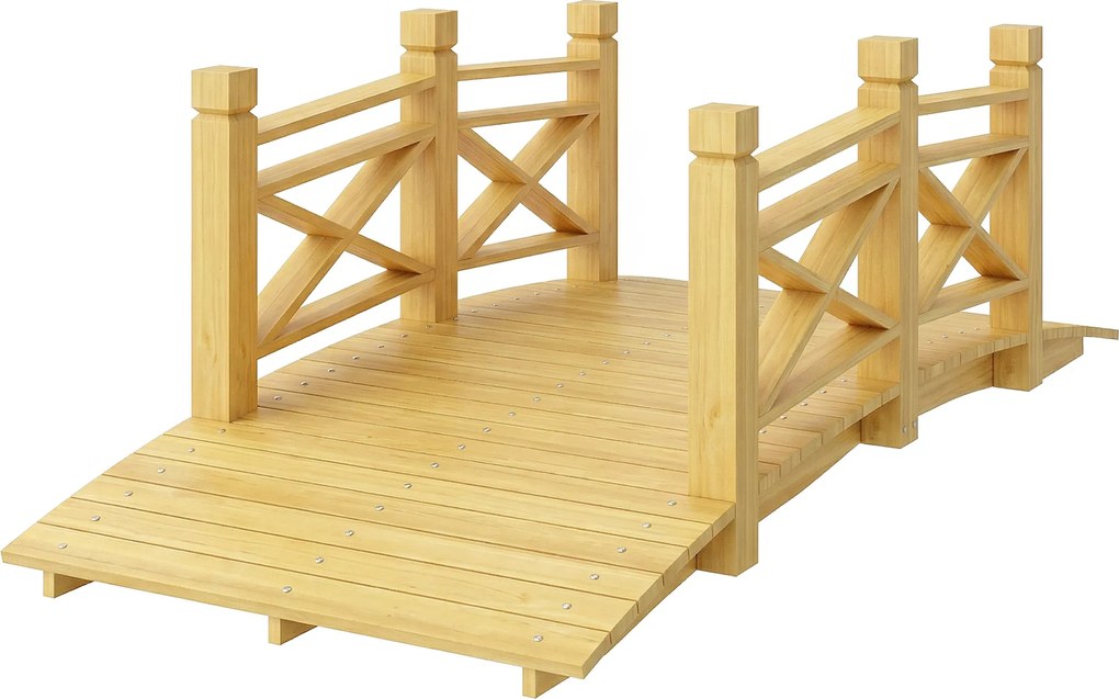 Outsunny Pod de grădină din lemn carbonizat curbat cu balustradă sigură și capacitate 200kg 174 x 78 x 57,5 cm Natural | Aosom Romania