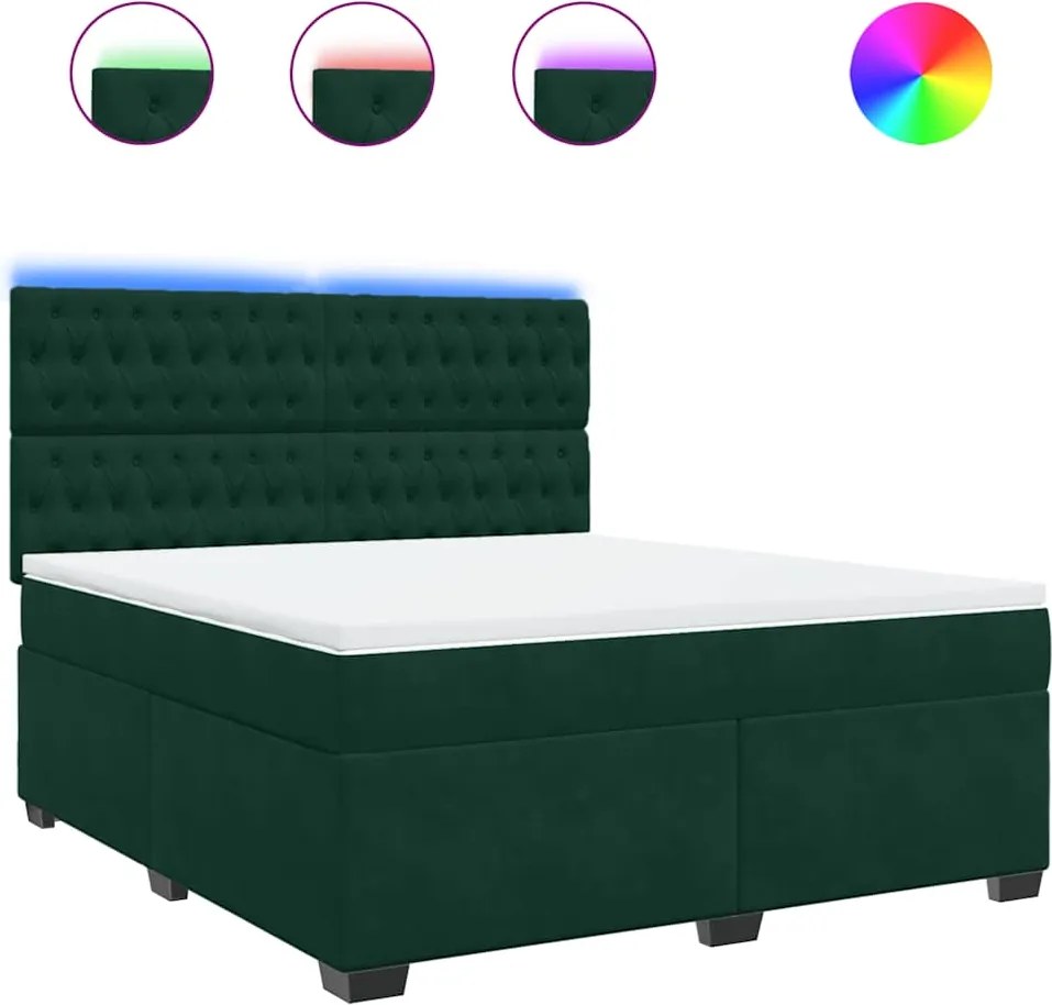 vidaXL Pat box spring cu saltea, verde închis, 180x200 cm, catifea