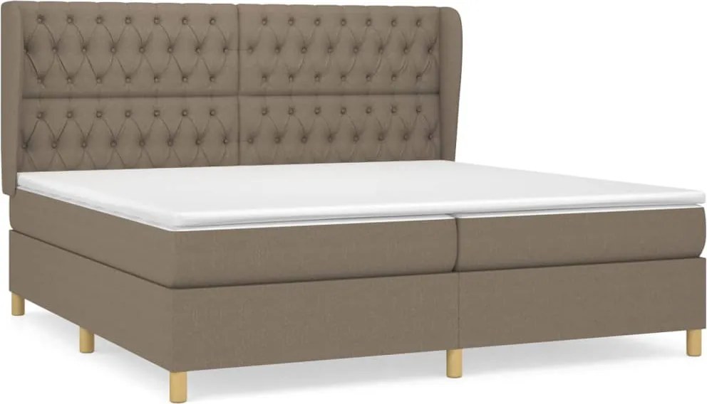 vidaXL Pat box spring cu saltea, gri taupe, 200x200 cm, textil