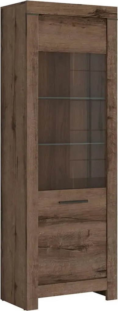 Vitrina BALIN, stejar, PAL/sticla, cu iluminare LED, 68x40x197 cm
