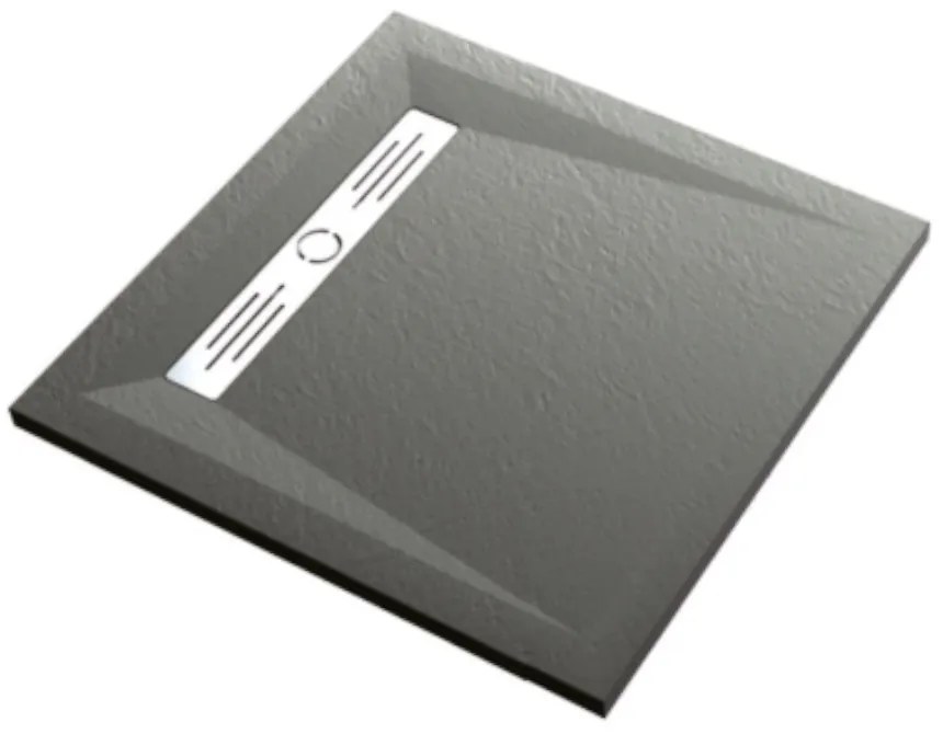 Cadita Dus Patrata HouseXL StoneCore Premium, 90x90 cm, Compozit Granit, cu Rigola Metalica Inclusa (Culoare: Gri)