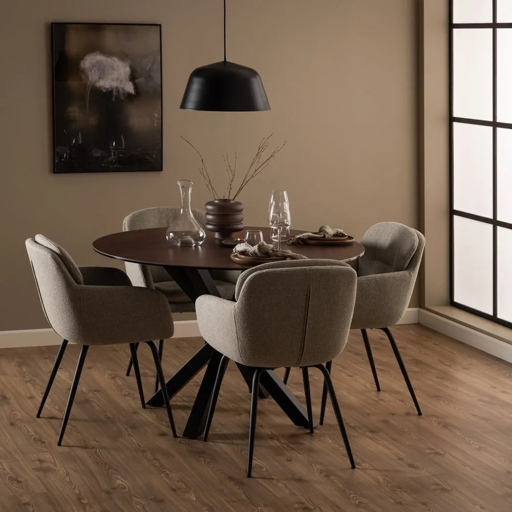 Scaun de sufragerie bej cu cotiere tapițat Dora – Actona