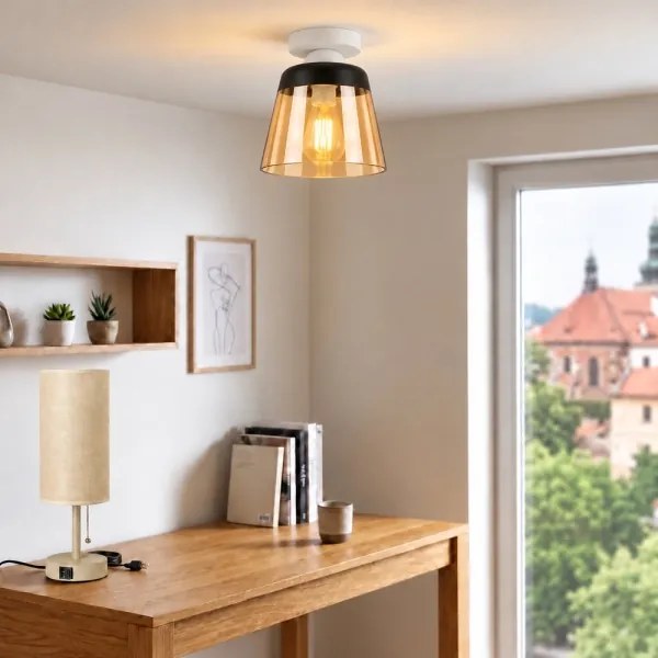 BRILAGI-LED Plafonieră R GLASS 1xE27/60W/230V Ø 15,5 cm alb/bej fumuriu