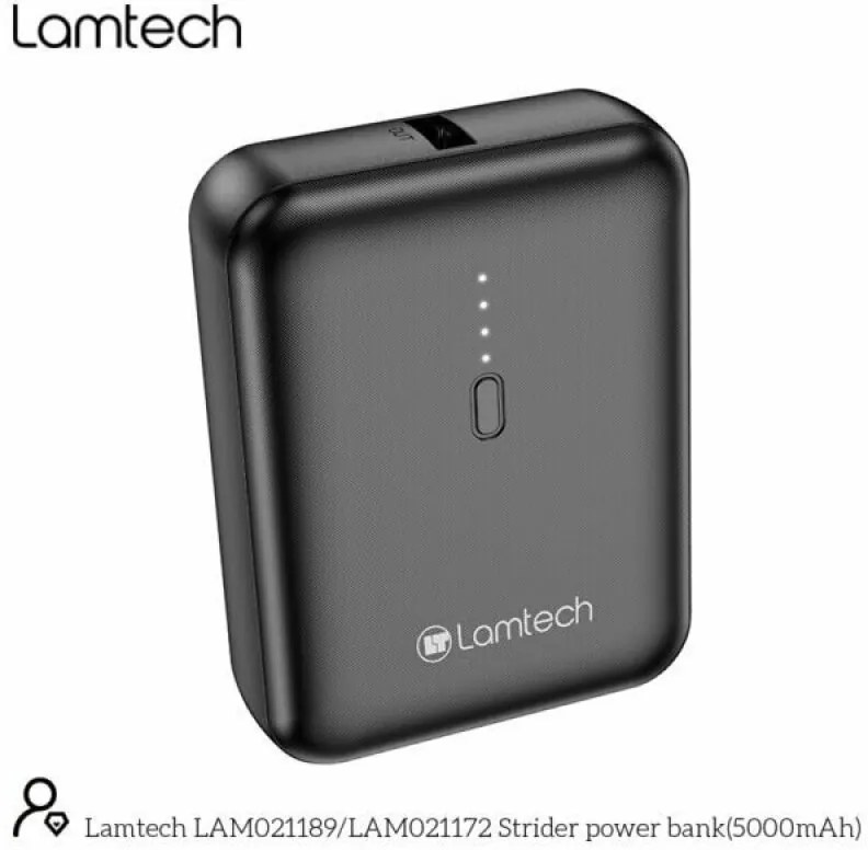 Baterie externa Lamtech 5000mAh Type-C Indicator baterie Negru