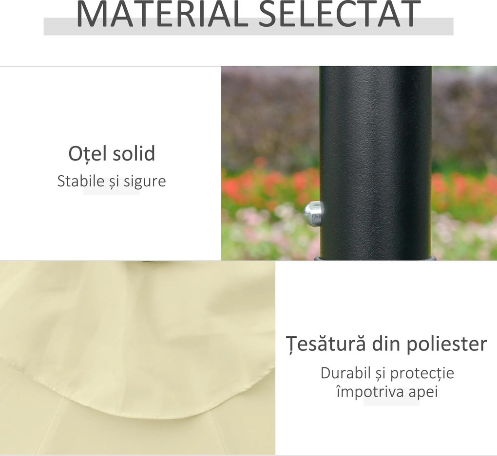 Outsunny Umbrelă de Grădină Inclinabilă Ø265 cm cu 32 Lumini LED Solare și Manivelă, Umbrelă de Exterior cu 8 Spițe, din Oțel, Poliester, pentru Terasă, Curte, Balcon, Bej | Aosom Romania