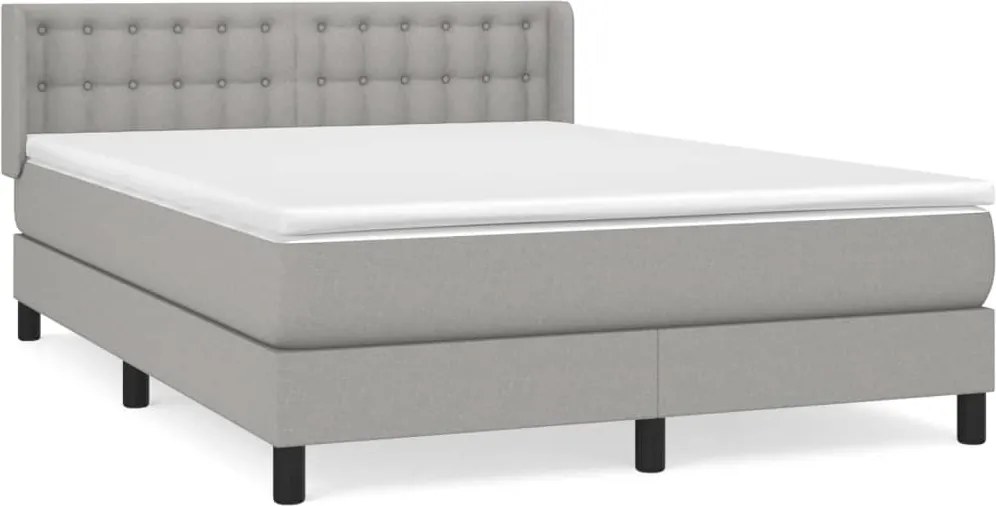 vidaXL Pat box spring cu saltea, gri deschis, 140x190 cm, textil