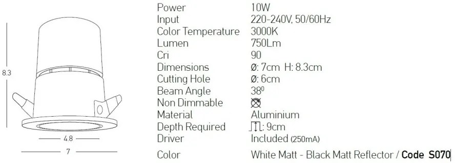 Spot LED incastrabil Trimless 10W D-7cm