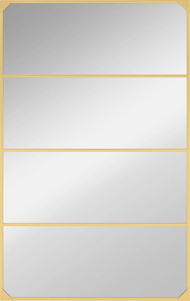 HOMCOM Oglindă de perete tip verrière, dreptunghiulară, stil industrial, montaj orizontal sau vertical cu 4 cârlige, din metal auriu 109 x 69 cm | Aosom Romania