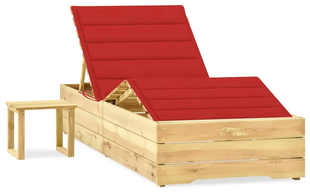 vidaXL Șezlong de grădină cu masă și pernă, lemn de pin tratat