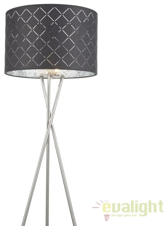 Lampadar elegant cu abajur din tesatura gri cu argintiu, Kidal 15228S1 GL