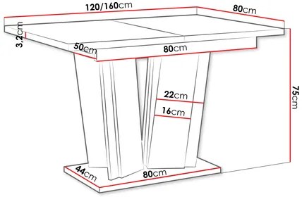 Masă sufragerie extensibilă Ledysa II (Negru Marmură royal + lucios negru) (pentru 2-6 persoane). 1105393