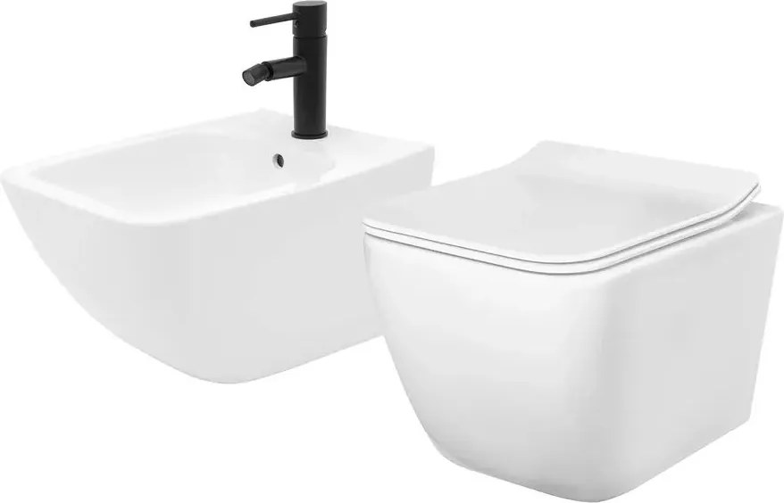 Set vas WC suspendat Rea Martin cu capac softclose si bideu Hary alb