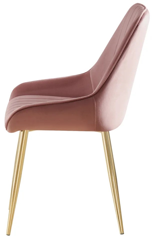 Scaun de dining sufragerie, roz tesatura stofa Velvet gold crom-auriu, roz/crom auriu, stofa textil