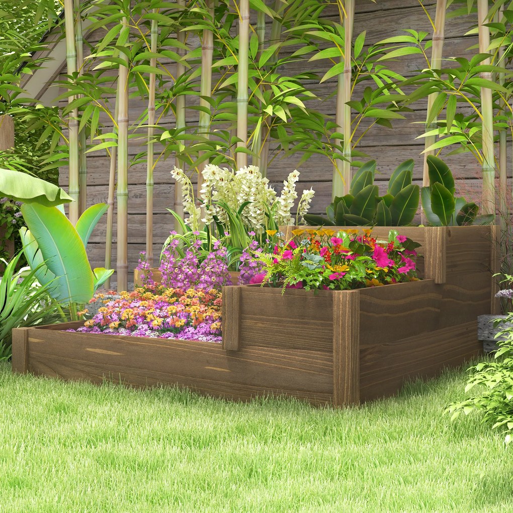 Outsunny grădină în trepte cu 4 recipiente pentru plante, rezistentă la intemperii, lemn masiv, 122x122x51 cm, natural | Aosom Romania