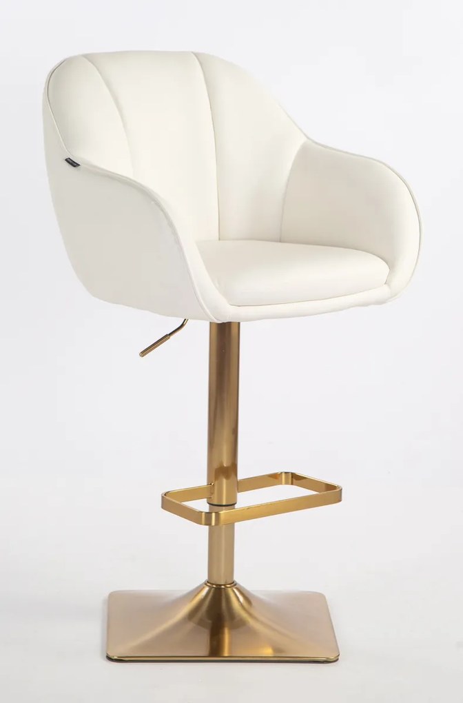 HR2055KW Scaun Alb din Piele Ecologica cu Bază Aurie