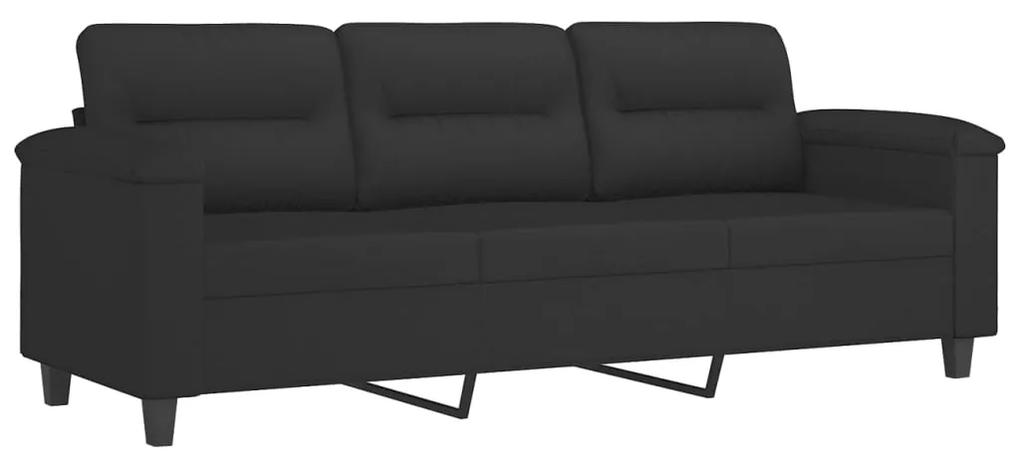 Canapea cu 3 locuri si taburet, negru, 180 cm, microfibra Negru, 210 x 77 x 80 cm