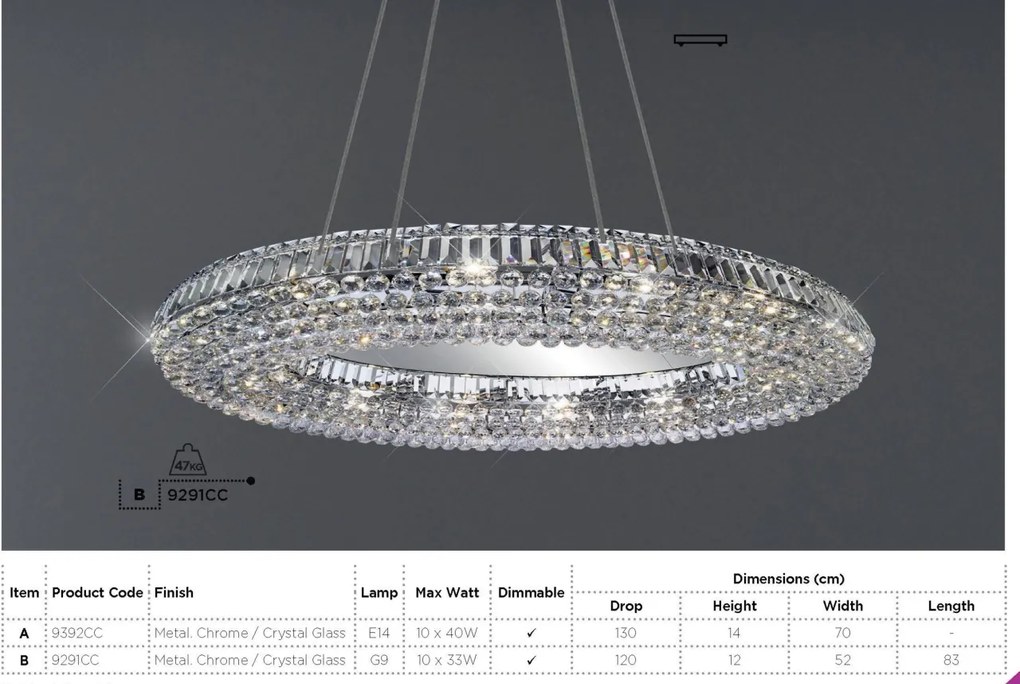 Lustra design LUX cristal K5 Vesuvius 10L 9392CC SRT