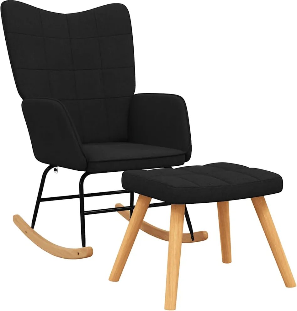 vidaXL Scaun balansoar cu taburet, negru, textil