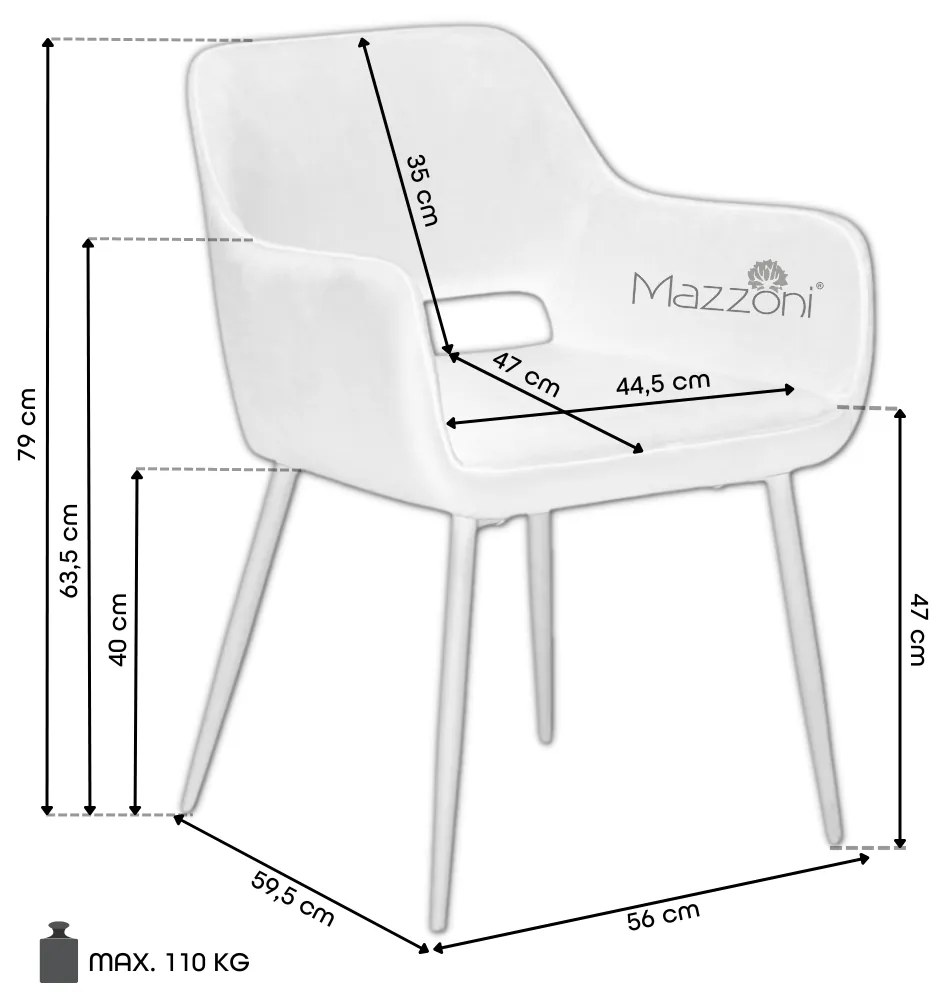 MAZZONI EXPORT LORA Gri (material textil Dublin 40) - SCAUN MODERN CU COTIERE