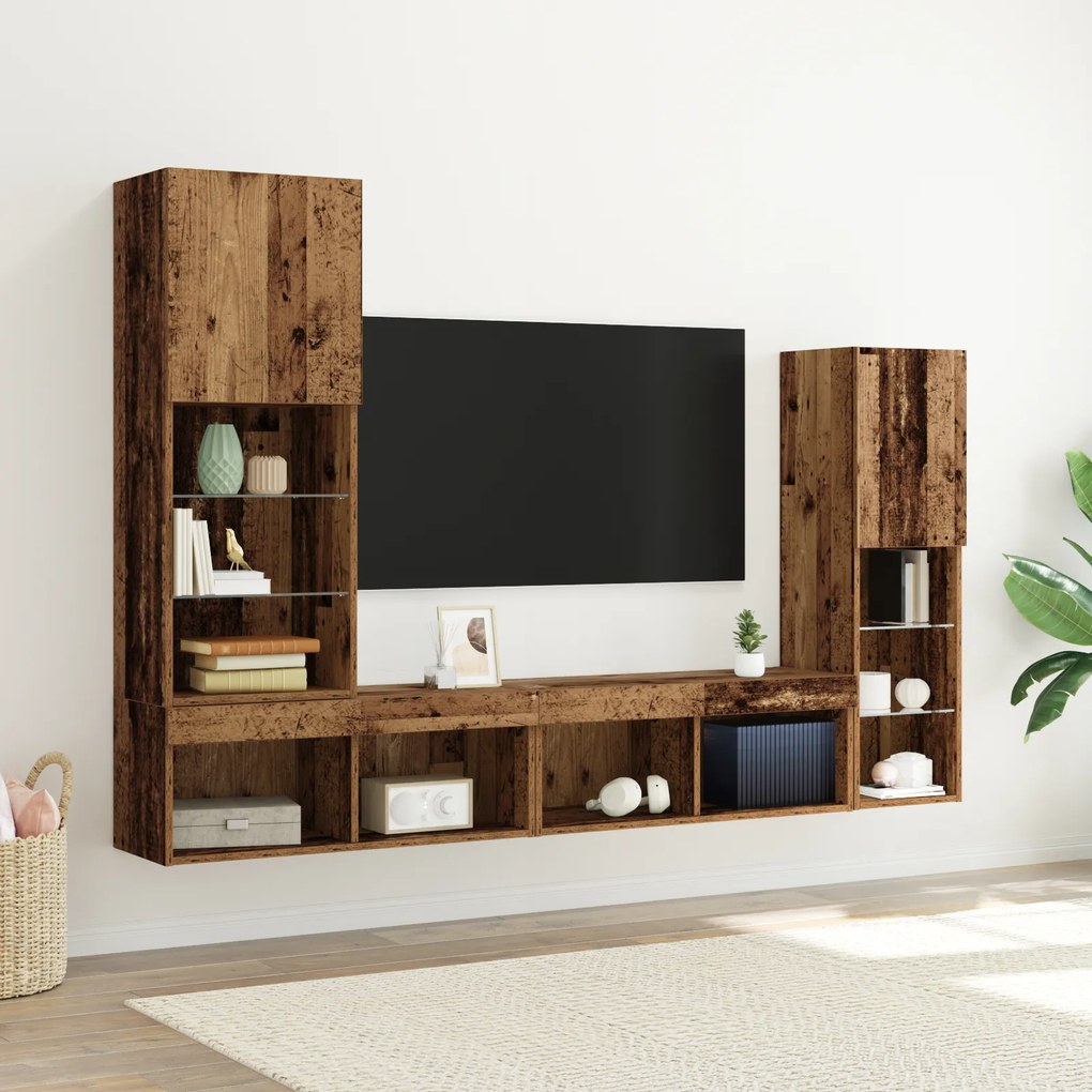 vidaXL Cabinet TV 4 pcs Lemn vechi 40.5 x 30 x 102 cm Lemn compozit