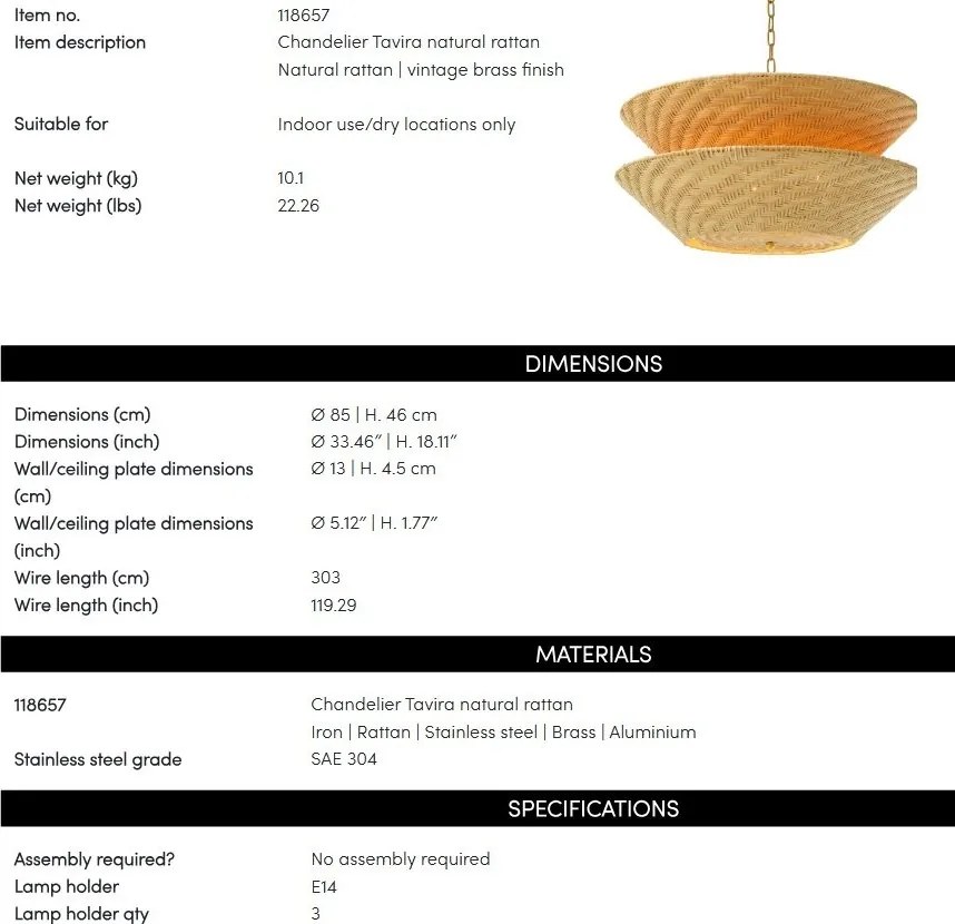 Lustra LUX design natural Tavira ratan