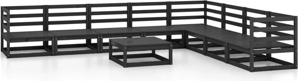 vidaXL Set mobilier de grădină, 9 piese, negru, lemn masiv de pin
