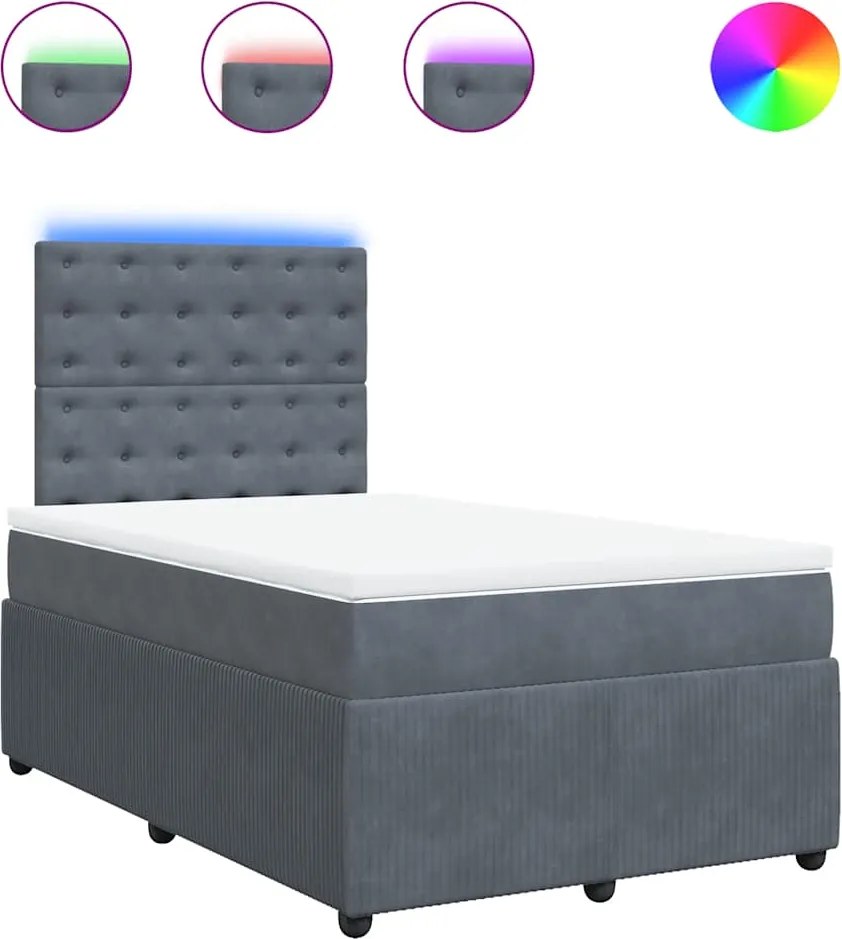 vidaXL Pat box spring cu saltea, gri închis, 120x200 cm, catifea
