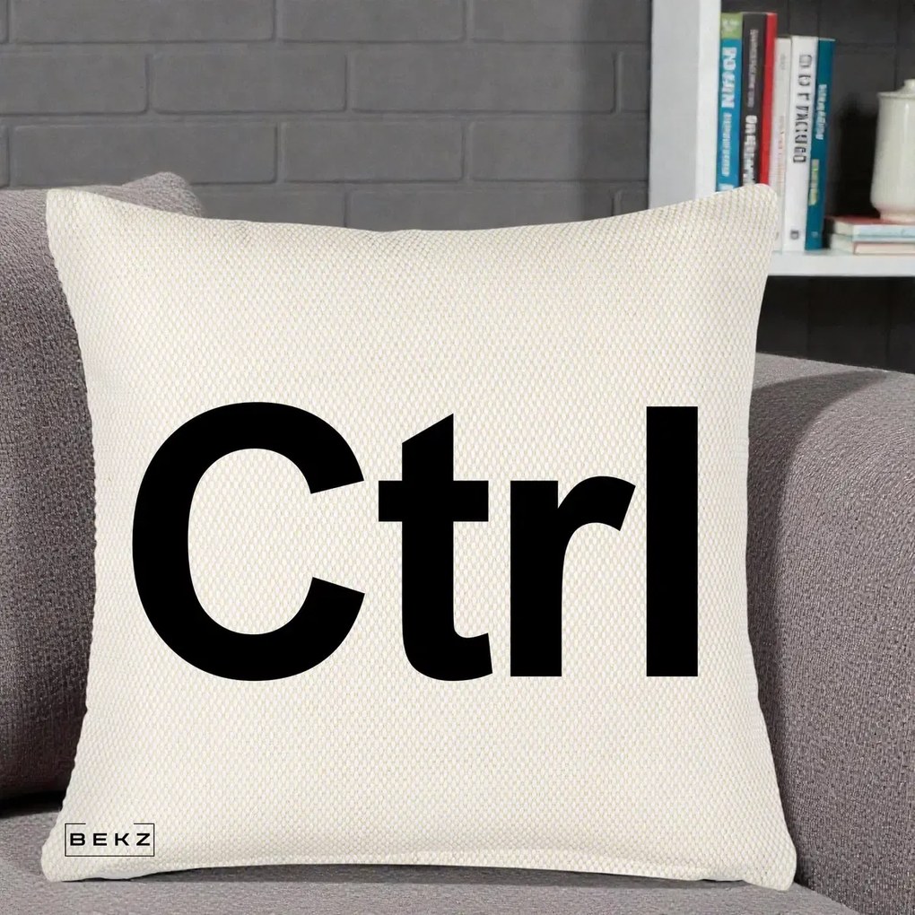 Perna Personalizata Tasta Ctrl Tipografie Bold, 40x40 cm, Crem Reliefat, Husa Detasabila, Perna Inclusa, BEKZ®