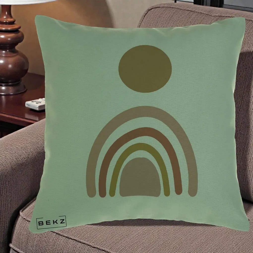 Perna Decorativa Boho Rainbow Sun, 40x40 cm, Verde, Husa Detasabila, Perna Inclusa, BEKZ®