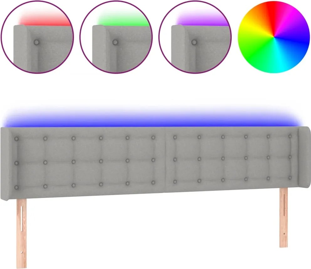 vidaXL Tăblie de pat cu LED, gri deschis, 203x16x78/88 cm, textil