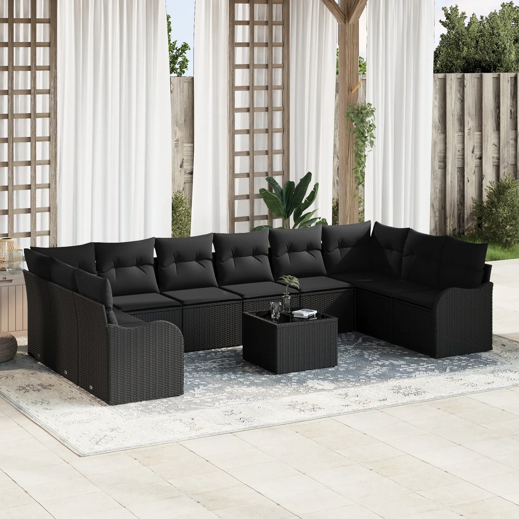 vidaXL Set de canapele pentru grădină 11 pcs Negru Rattan poli