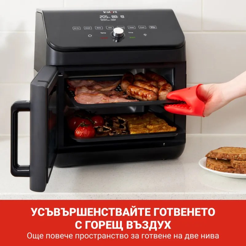 Friteuza/cuptor cu aer cald Instant Pot Vortex Plus Oven 140410101, 1700W, 13 l, 8 programe, Pana la 205°C, EvenCrisp, Negru