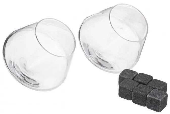 Set servire whisky Gob 2 pahare 300 ml si 6 pietre granit 2 cm