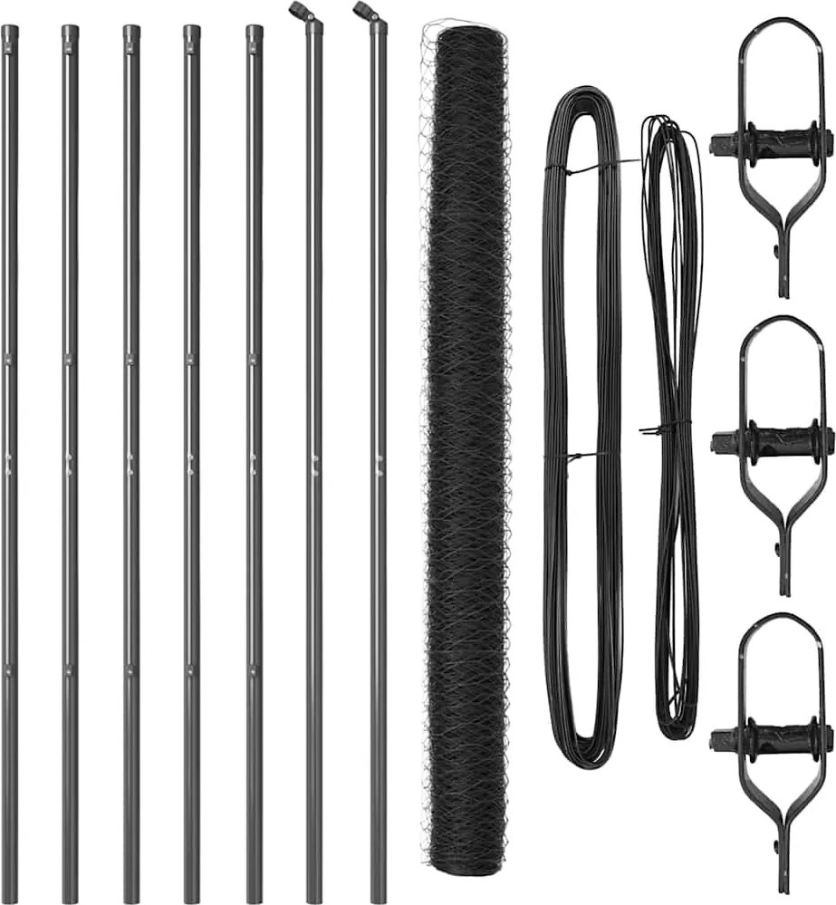 vidaXL Stâlp de gard. Gri 10 x 1,5 m (plasă de 50 mm) Oțel și PVC