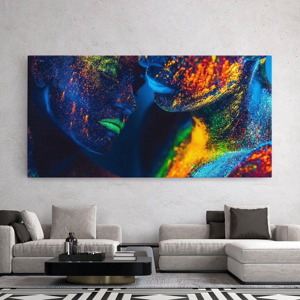 Tablou Canvas, 40x80cm, Dormitor si Living, Abstracte, Culori vibrante, Fluorescent Green Lips